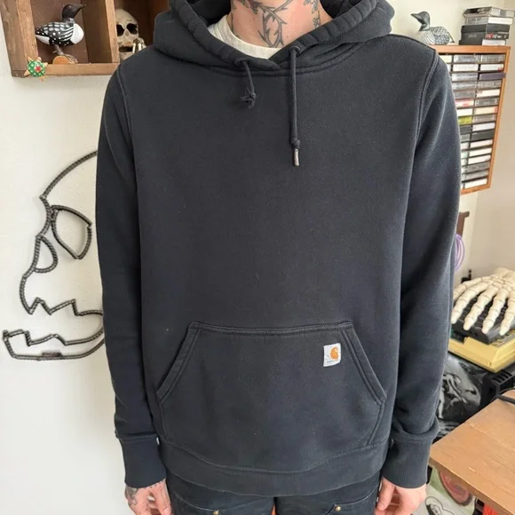 Carhartt Black Clarksburg Pullover Hooded Sweatshirt Hoodie 102790 001 ~ Size L - Picture 1 of 8